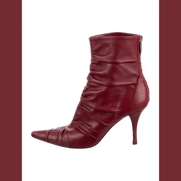 Sergio Rossi Deep Cherry Red Ruby Burgundy Boots IT 39.5 - Picture 2 of 6